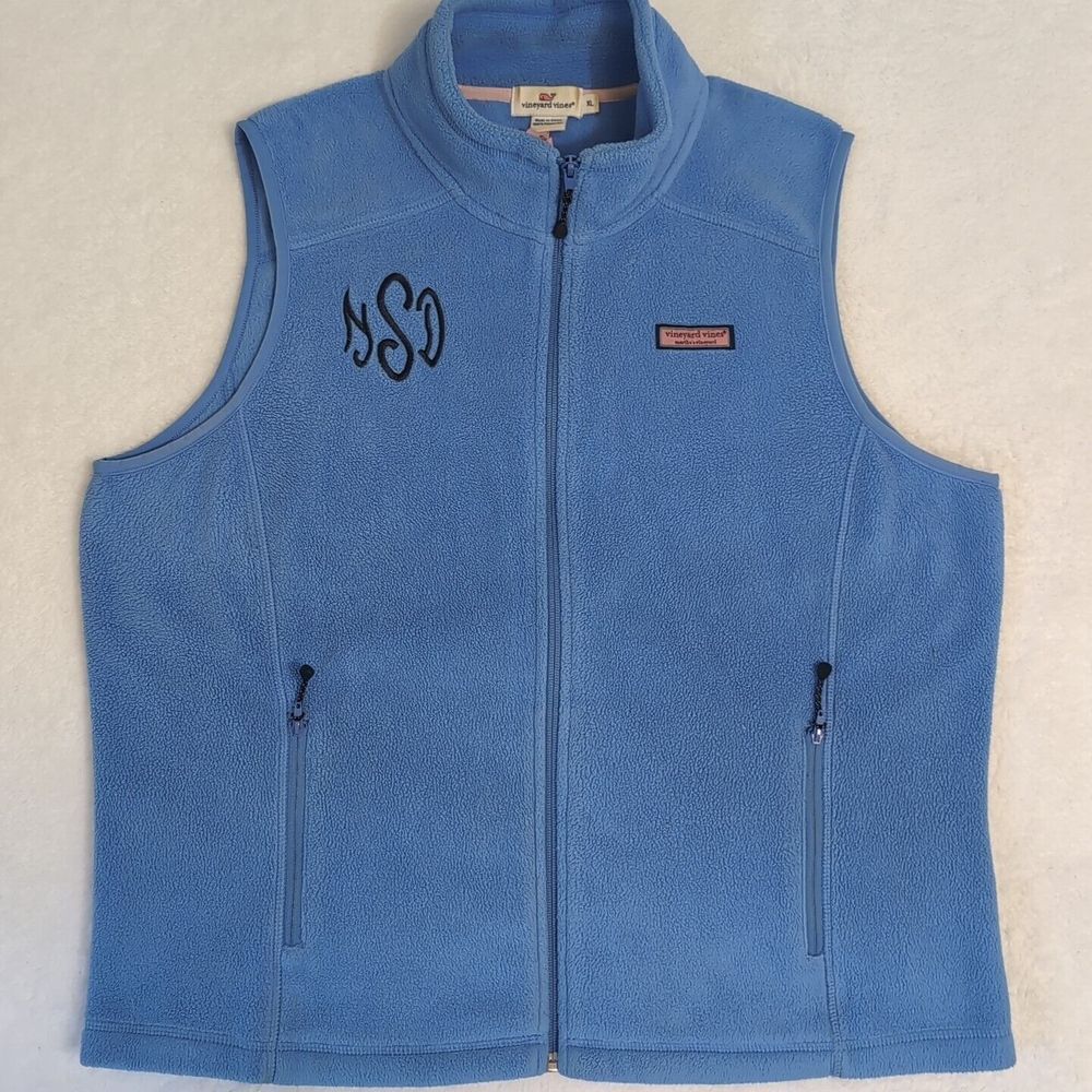 Vineyard Vines Vest Full Zip Blue Womens XL Sleeveless Fleece Zip Pockets